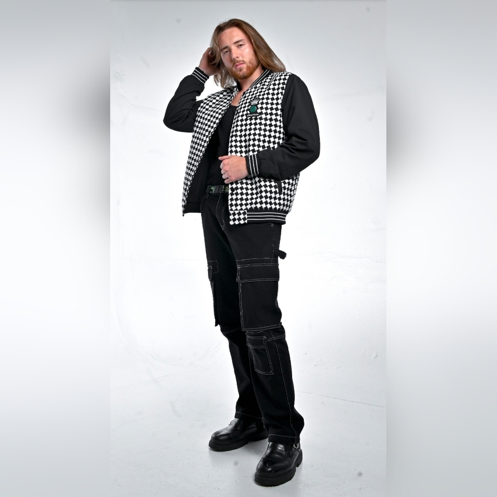 Mens Checkered Baseball Jacket
